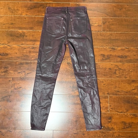 TED BAKER London Wax Oil Coated Denim Burgundy Floral Mid Rise Ankle Zip Size 26 - Picture 5 of 11